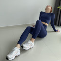 Костюм для фитнеса LUXE  топ с длинным рукавом и лосины с утягивающим эффектом синий