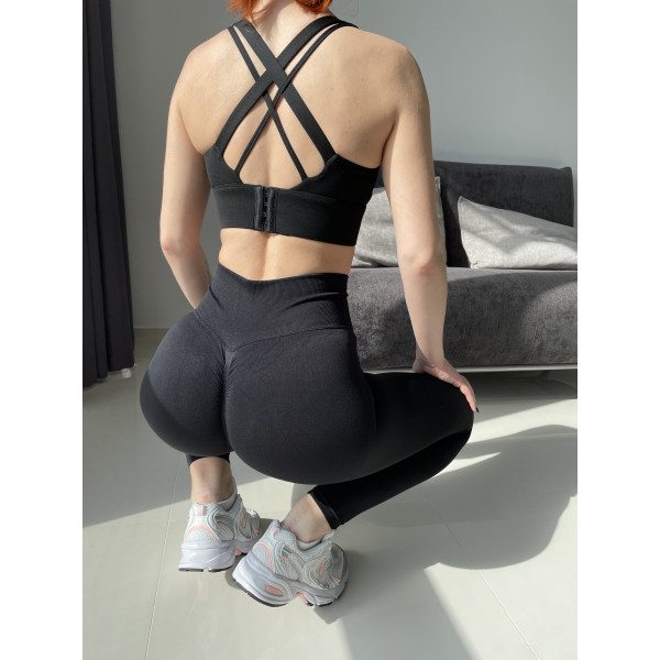 Лосины женские PUSH UP премиум качество с утяжкой и высокой талией чёрные 