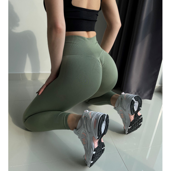 Лосины женские PUSH UP премиум качество с утяжкой и высокой талией оливковые