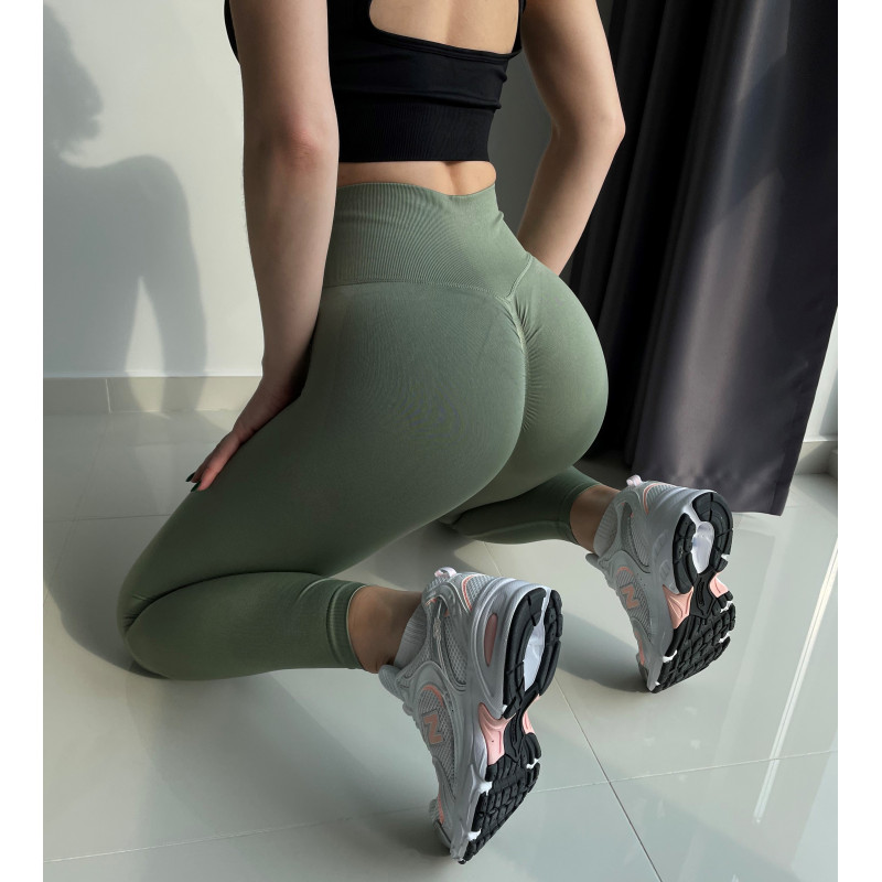 Лосины женские PUSH UP премиум качество с утяжкой и высокой талией оливковые